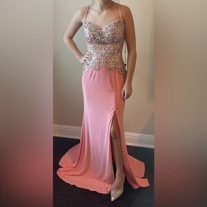 023 Sherri Hill Elegant Pink Embellished Evening Gown